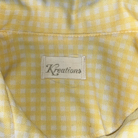 Vintage 70s Yellow Checkered Button Up Top Blouse - Picture 13 of 13